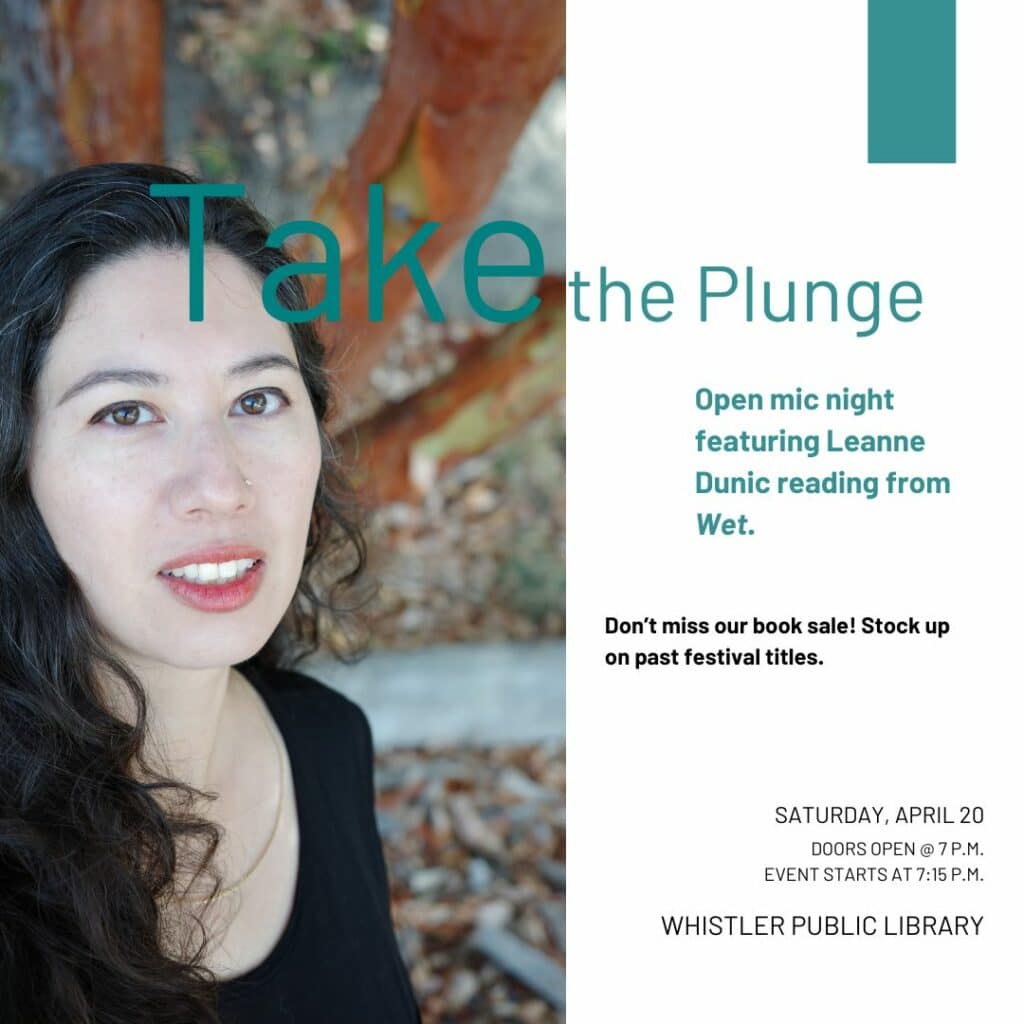 Image of poet Leanne Dunic with information about Take the Plunge
